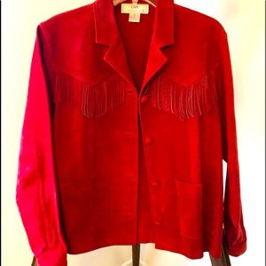100% Suede leather red fringe jacket size M